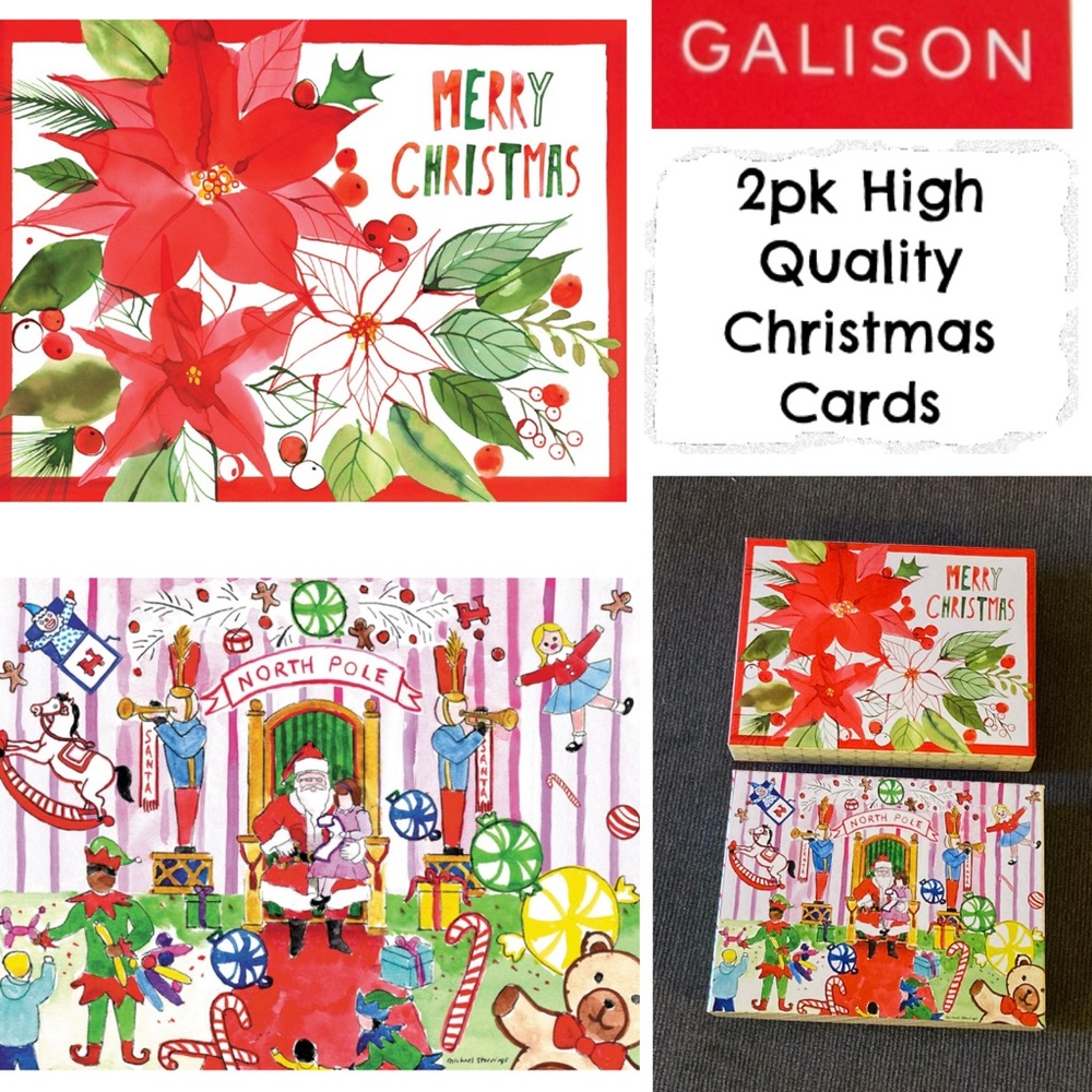Galison - Glossy Watercolor Christmas Cards Notecards & Envelopes 2 Box Set
